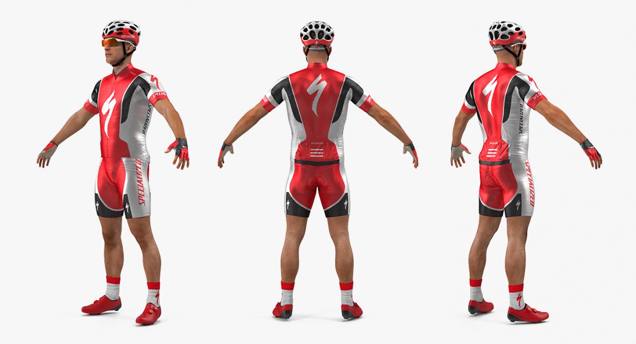 3D Bicyclist in Red Suit Rigged model