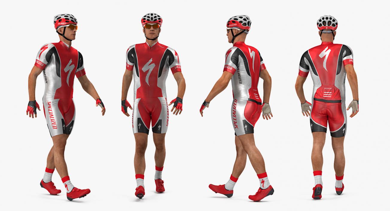 3D Bicyclist in Red Suit Rigged model