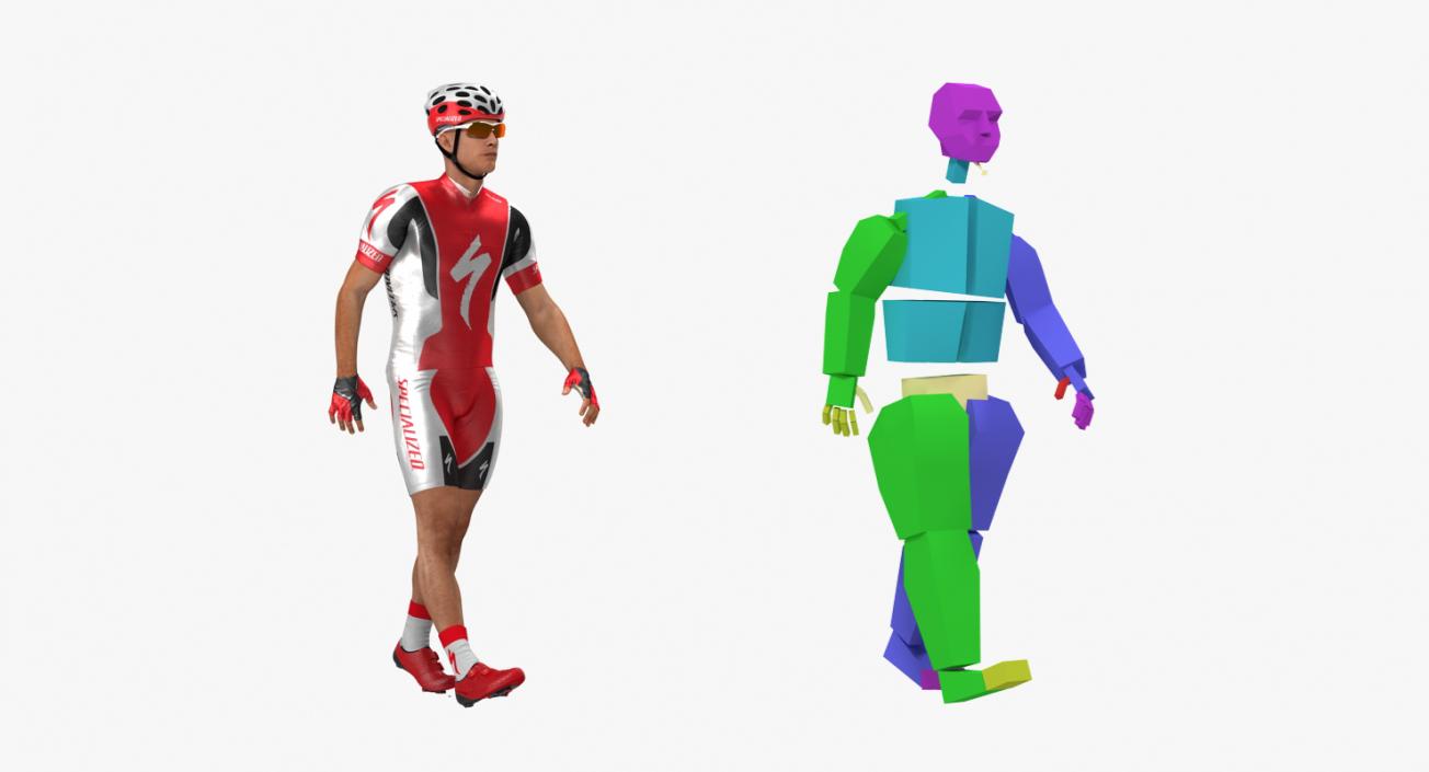 3D Bicyclist in Red Suit Rigged model