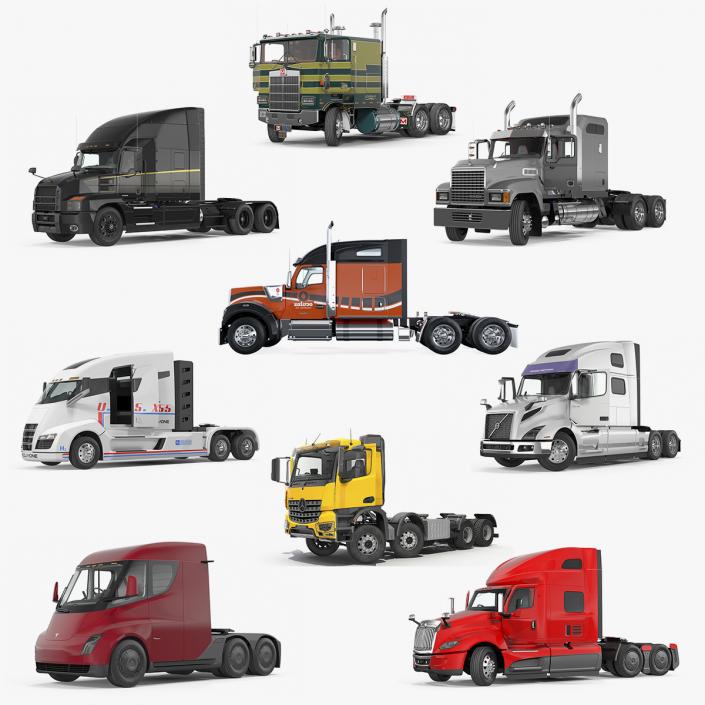 Rigged Semi Trucks Collection 3D model