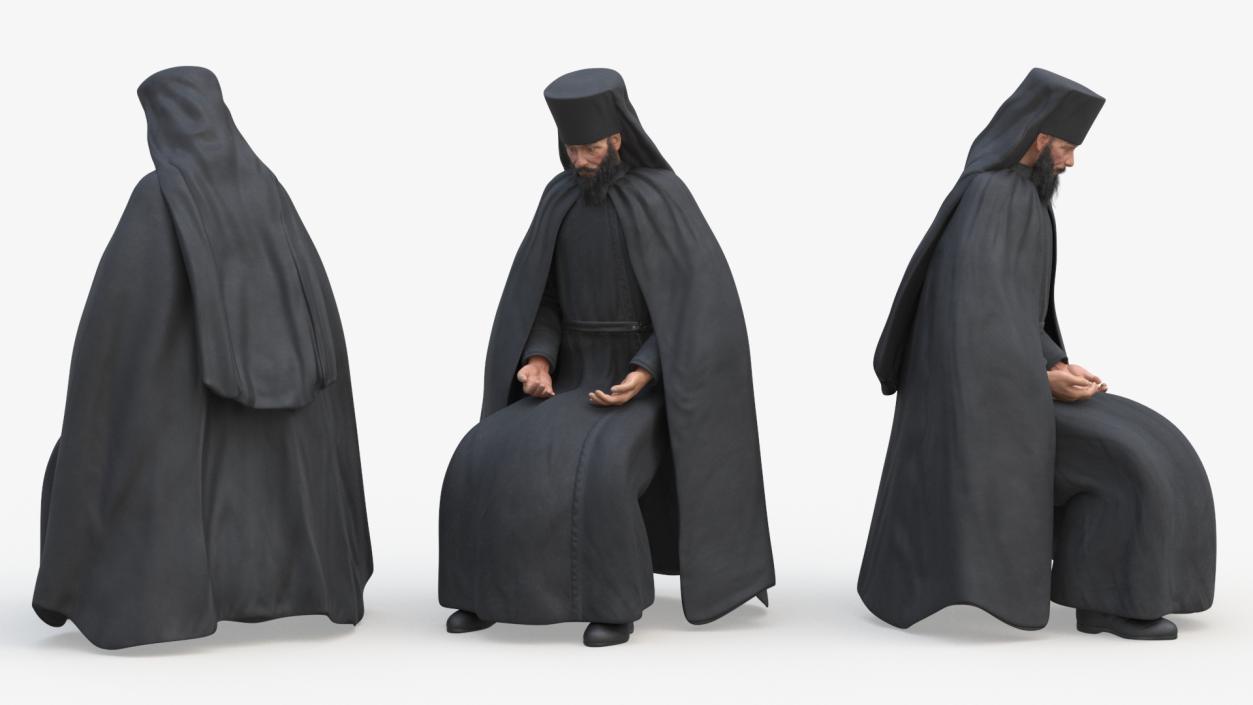 3D model Sitting Orthodox Monk Fully Dressed