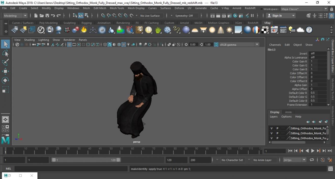 3D model Sitting Orthodox Monk Fully Dressed