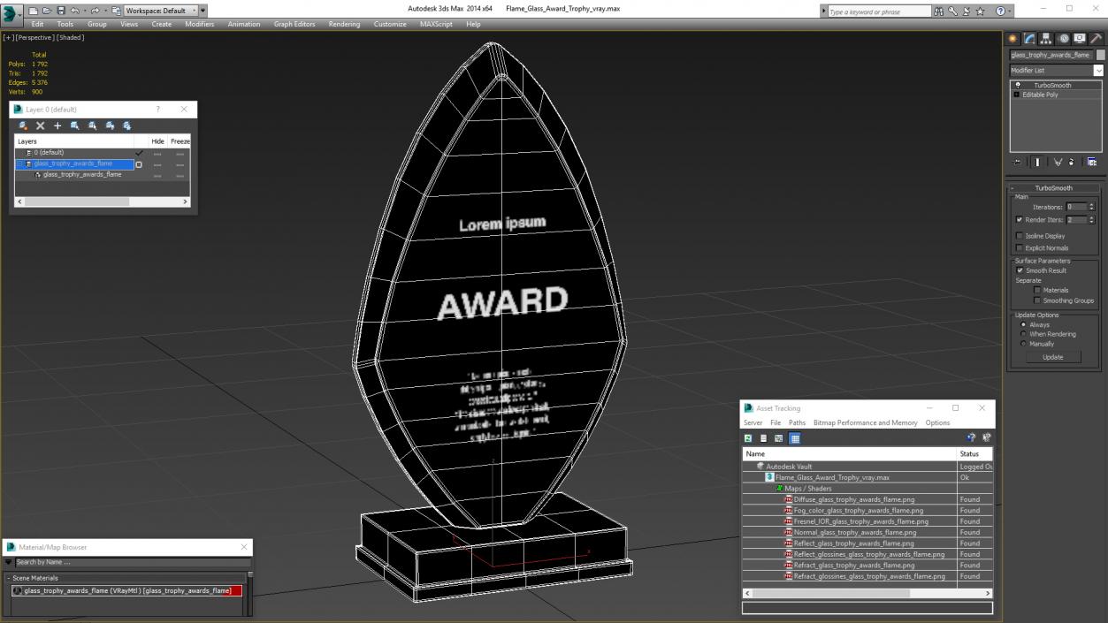 Flame Glass Award Trophy 3D model