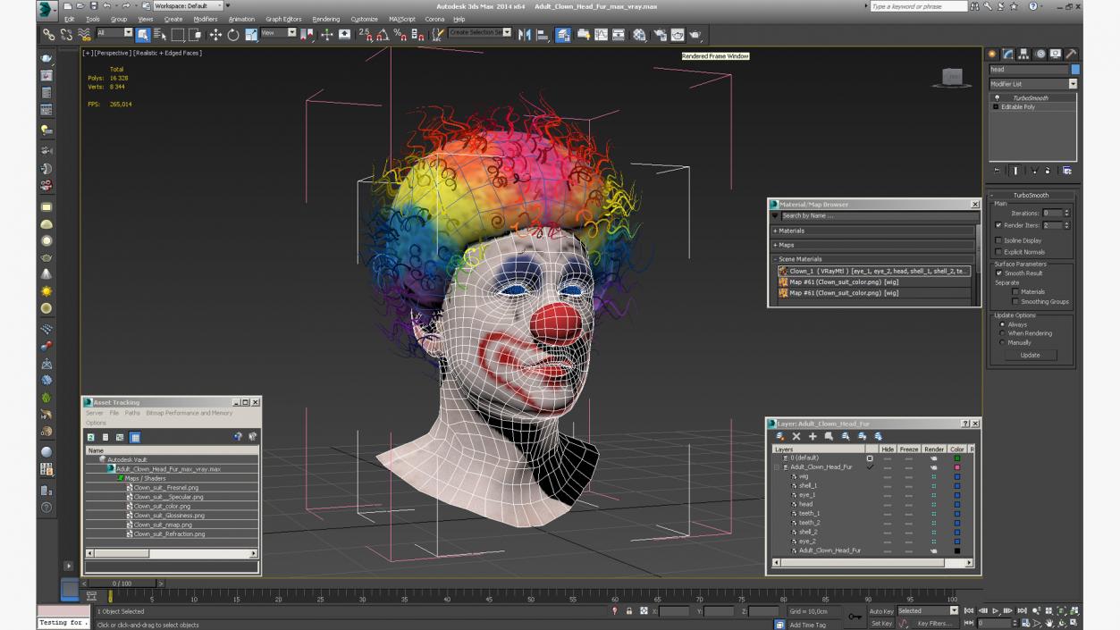 3D model Adult Clown Head Fur