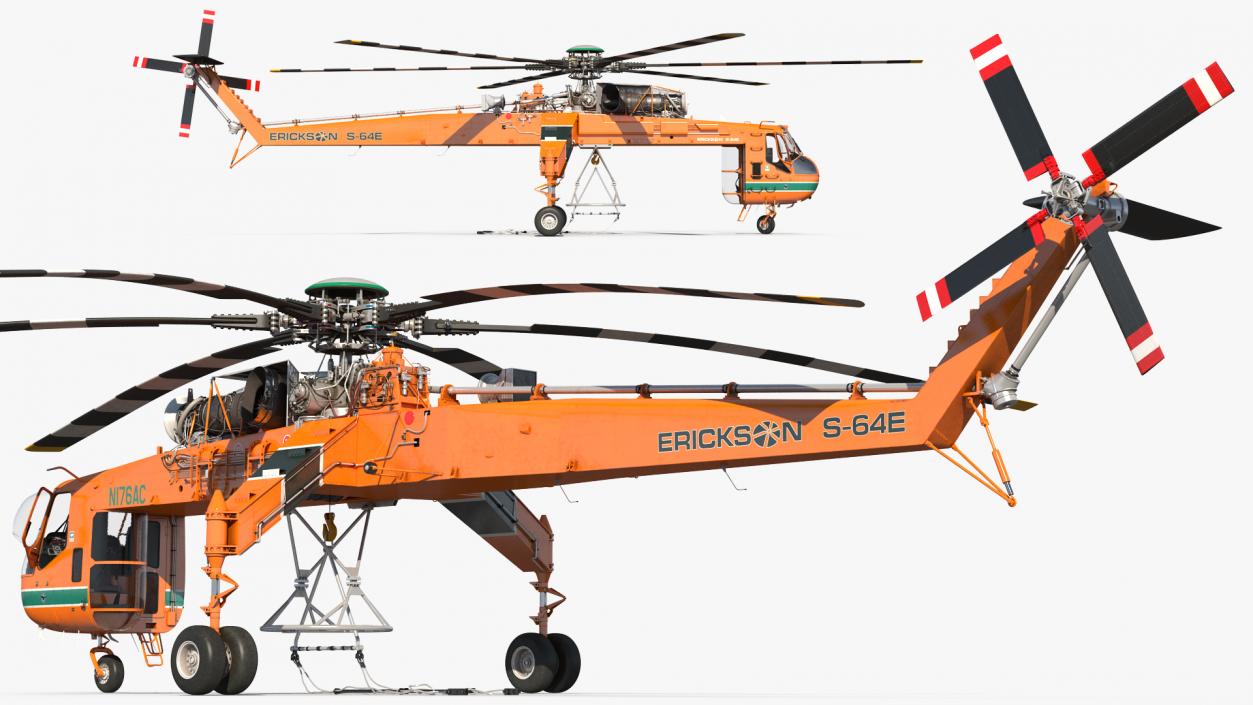 3D Heavy-Lift Sikorsky S-64 Skycrane Helicopter Rigged