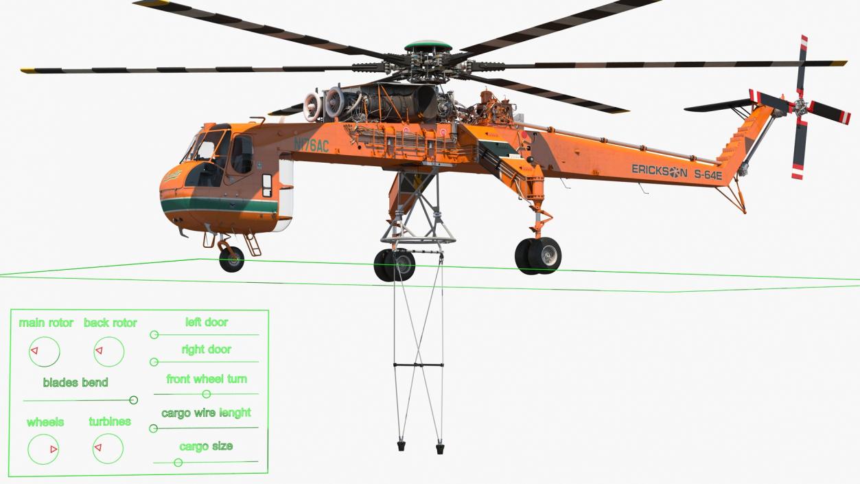 3D Heavy-Lift Sikorsky S-64 Skycrane Helicopter Rigged