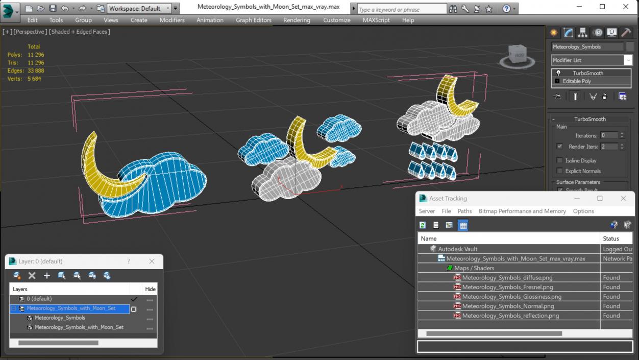 3D Meteorology Symbols with Moon Set model