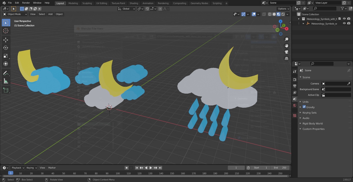 3D Meteorology Symbols with Moon Set model