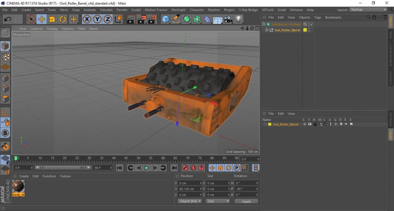 3D Soil Roller Barrel model