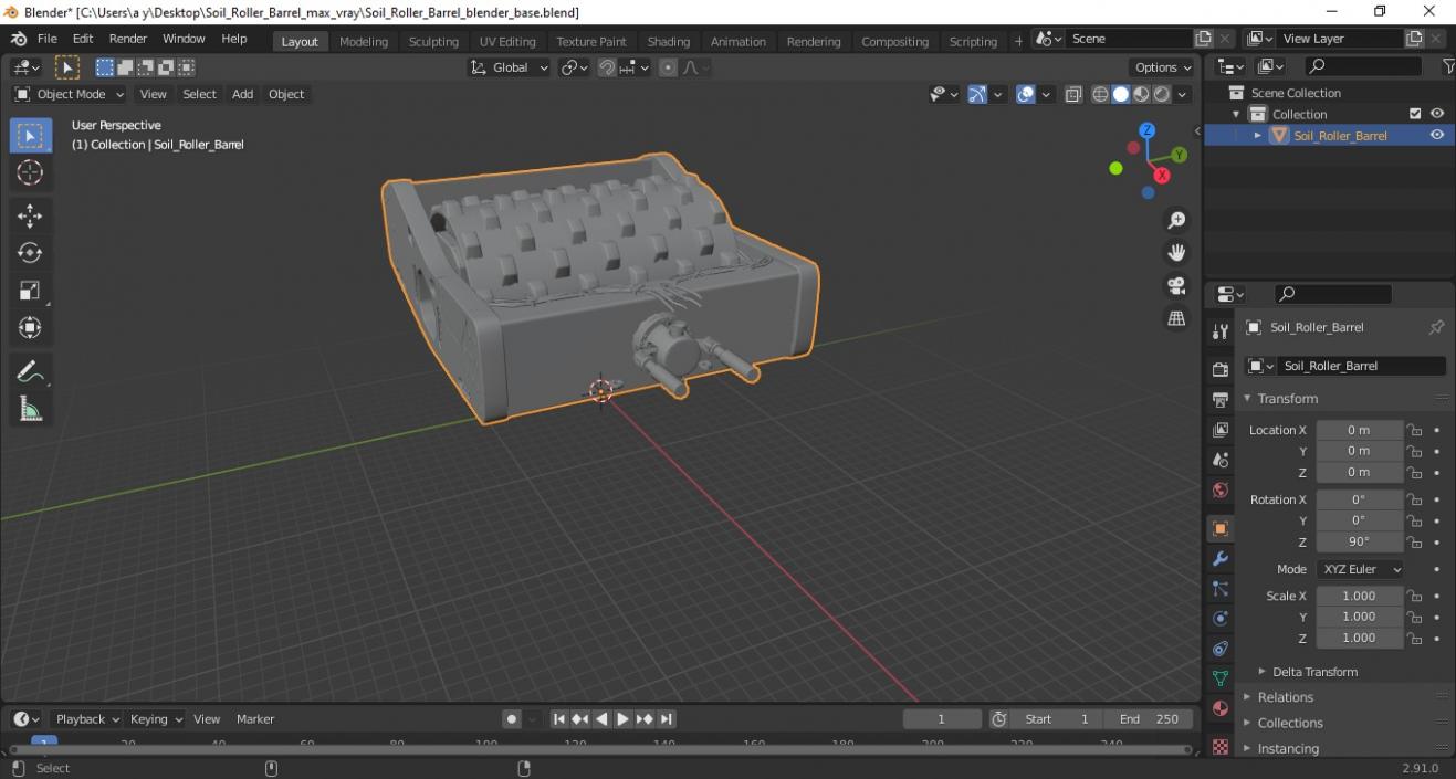 3D Soil Roller Barrel model