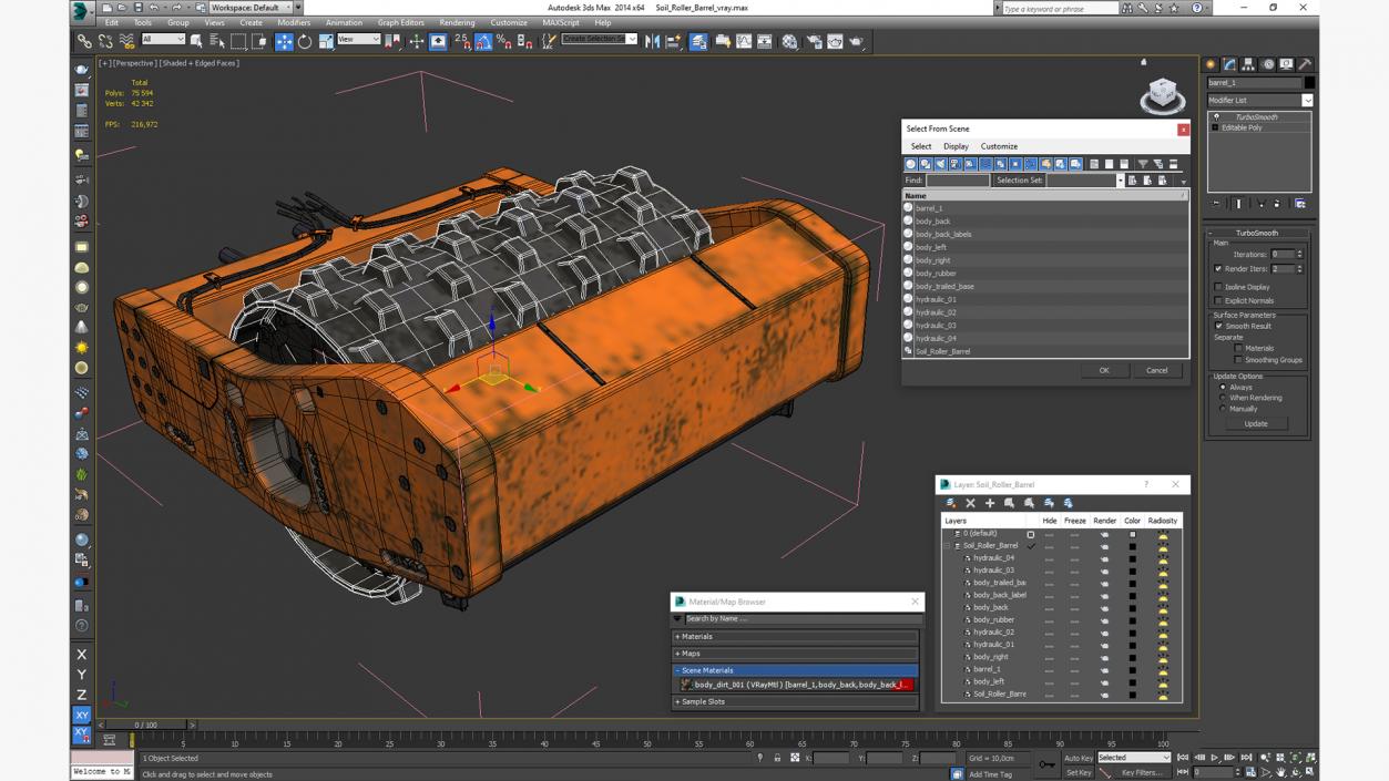 3D Soil Roller Barrel model