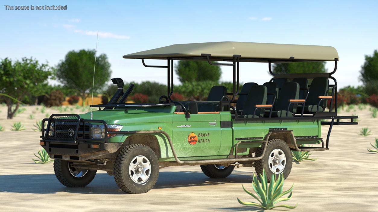 Toyota Land Cruiser Safari Open Sided Green Dirty 3D model