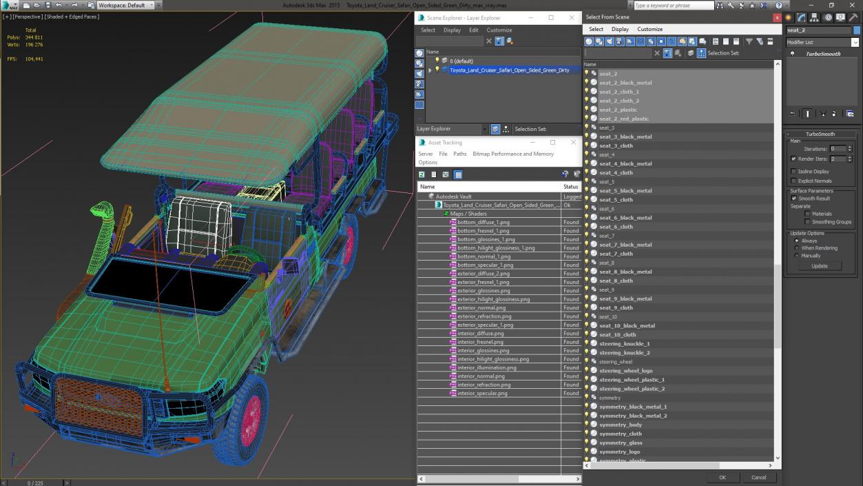 Toyota Land Cruiser Safari Open Sided Green Dirty 3D model