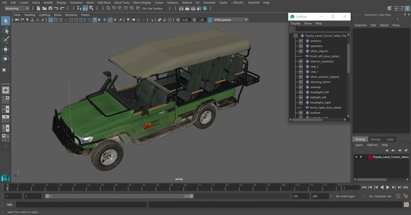 Toyota Land Cruiser Safari Open Sided Green Dirty 3D model