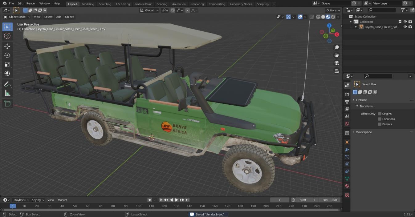 Toyota Land Cruiser Safari Open Sided Green Dirty 3D model