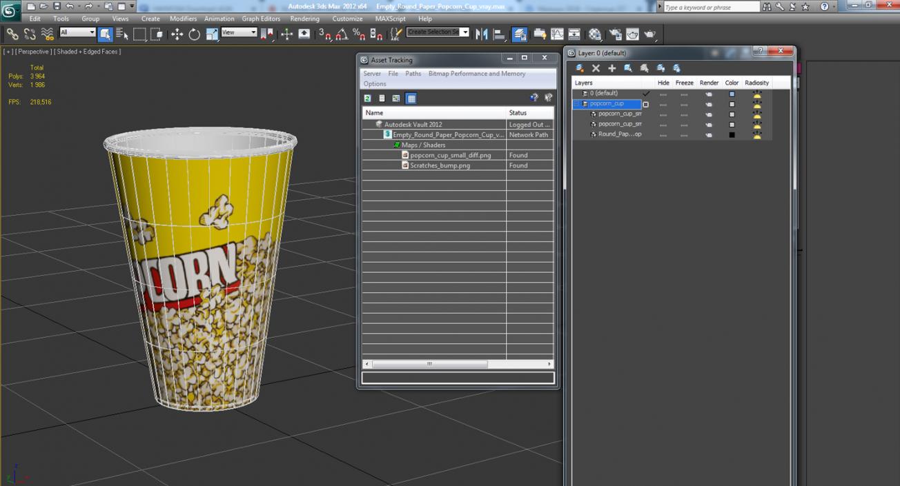 Empty Round Paper Popcorn Cup 3D model