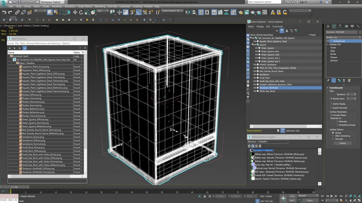 Tall Terrarium for Reptiles with Iguana 3D model