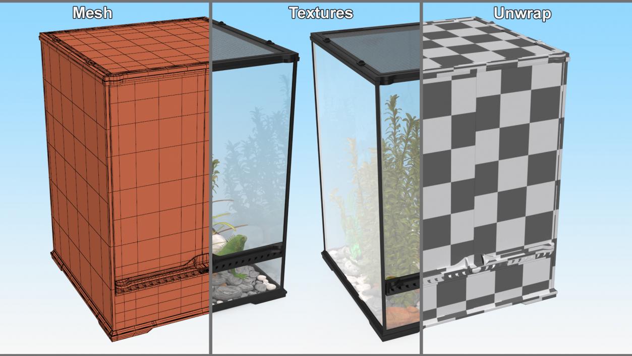 Tall Terrarium for Reptiles with Iguana 3D model