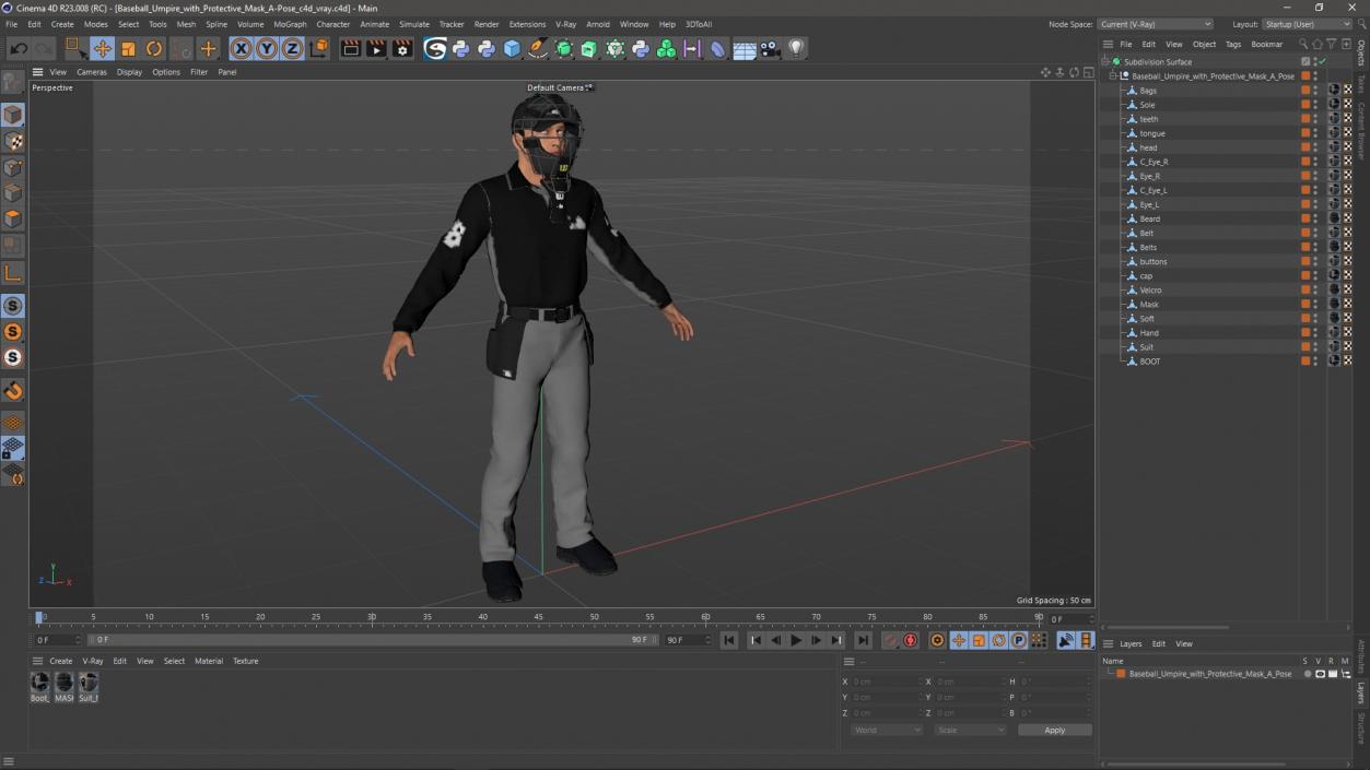 3D Baseball Umpire with Protective Mask A-Pose model