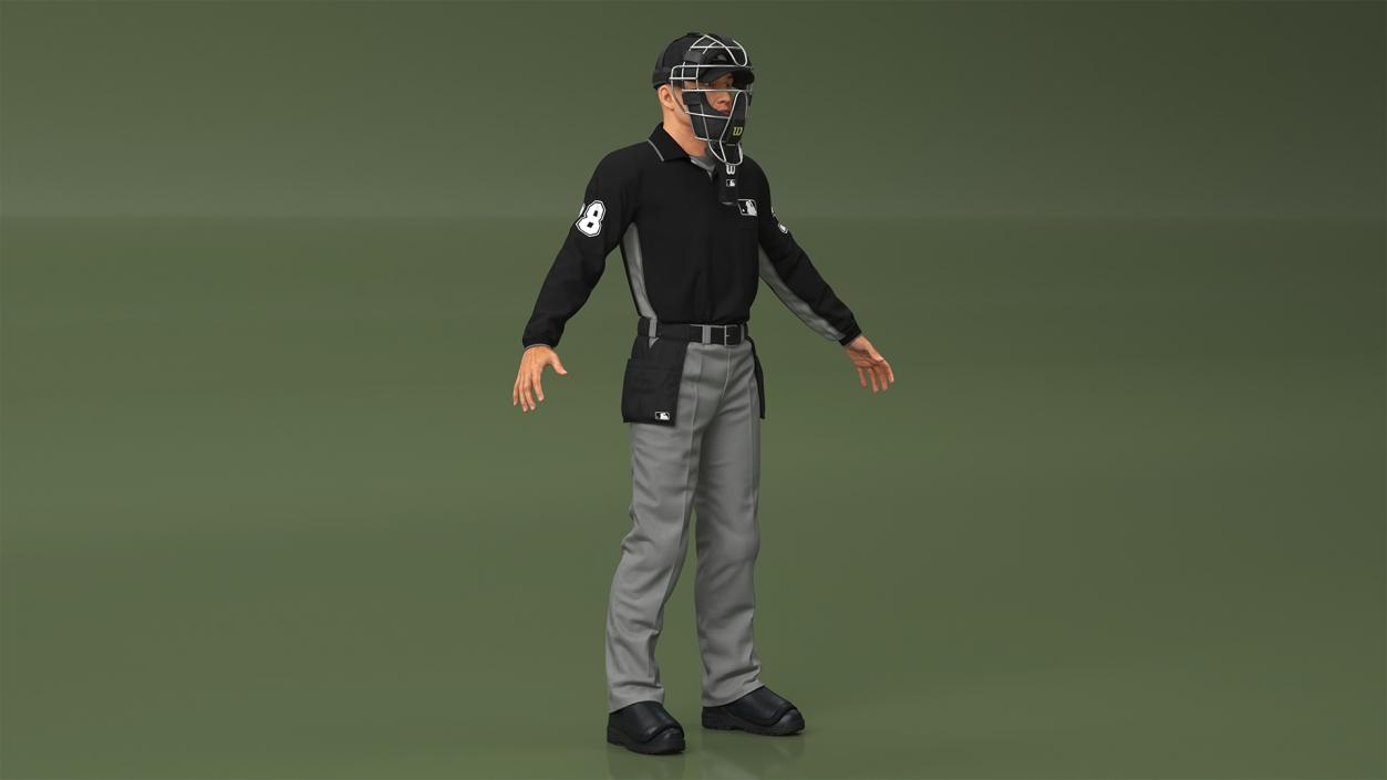 3D Baseball Umpire with Protective Mask A-Pose model