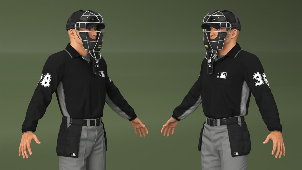 3D Baseball Umpire with Protective Mask A-Pose model