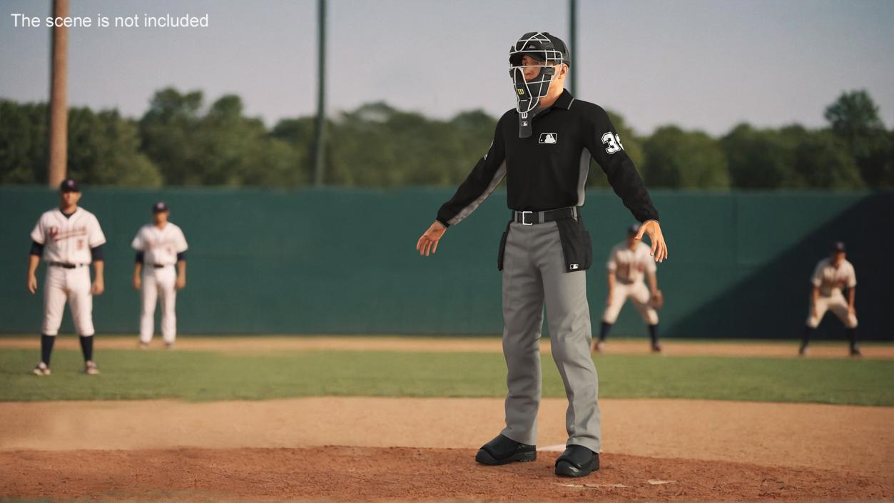 3D Baseball Umpire with Protective Mask A-Pose model