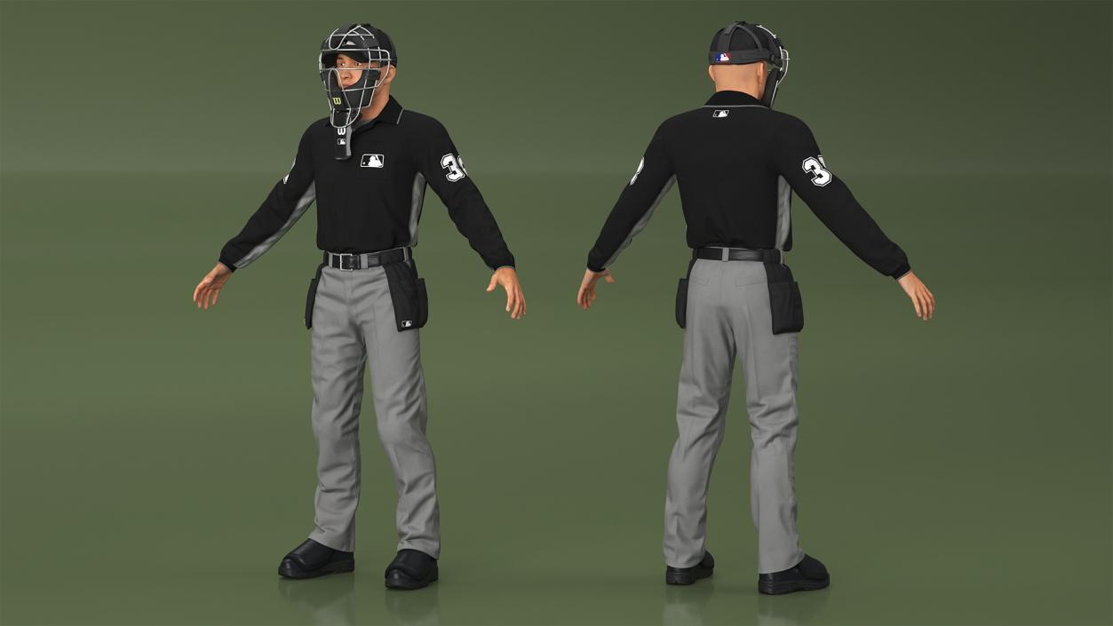 3D Baseball Umpire with Protective Mask A-Pose model