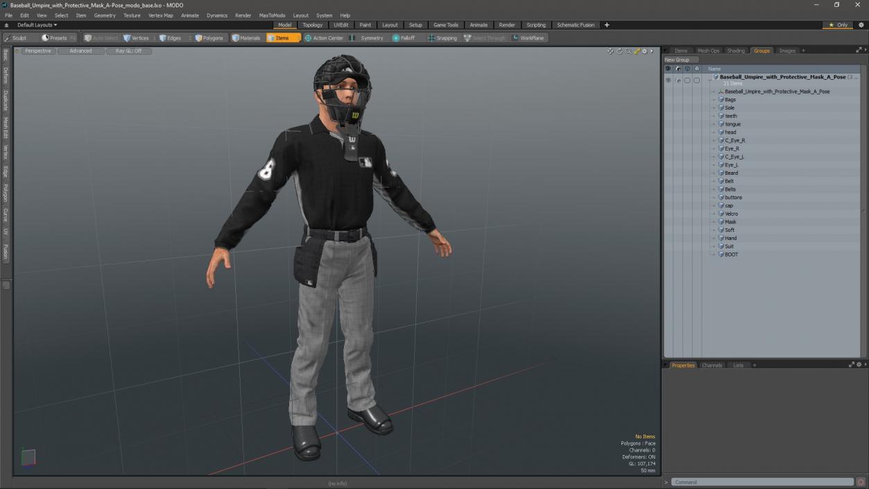 3D Baseball Umpire with Protective Mask A-Pose model