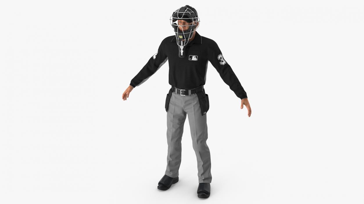 3D Baseball Umpire with Protective Mask A-Pose model