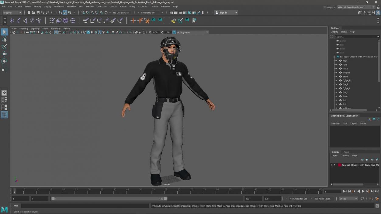 3D Baseball Umpire with Protective Mask A-Pose model