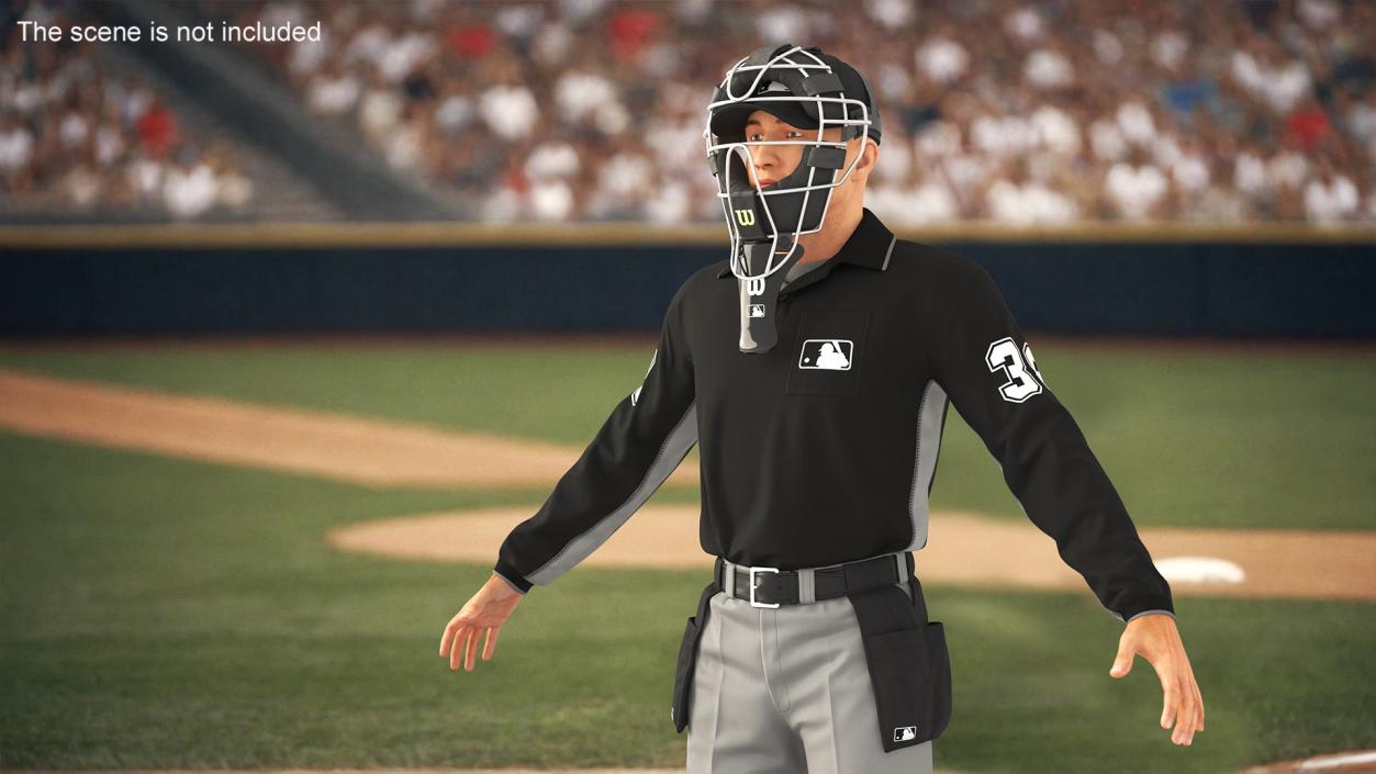 3D Baseball Umpire with Protective Mask A-Pose model