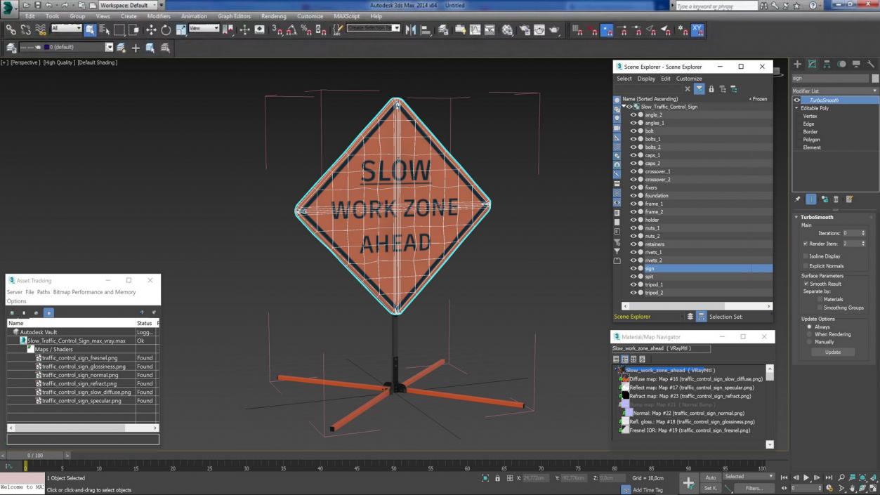 3D model Slow Traffic Control Sign