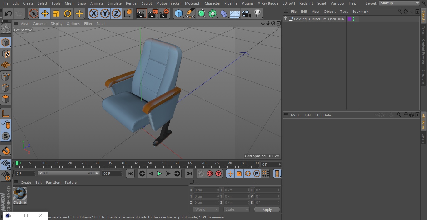 Folding Auditorium Chair Blue 3D model