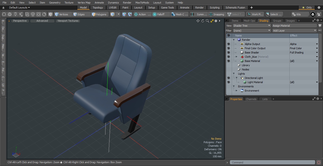 Folding Auditorium Chair Blue 3D model