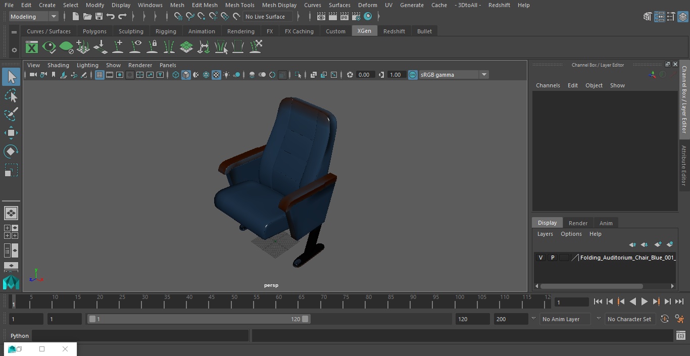 Folding Auditorium Chair Blue 3D model