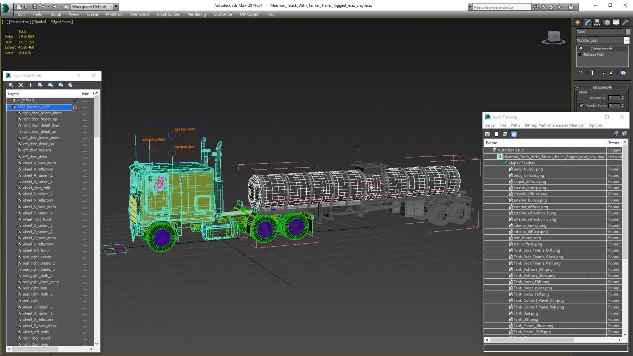 Marmon Truck with Tanker Trailer Rigged 3D model