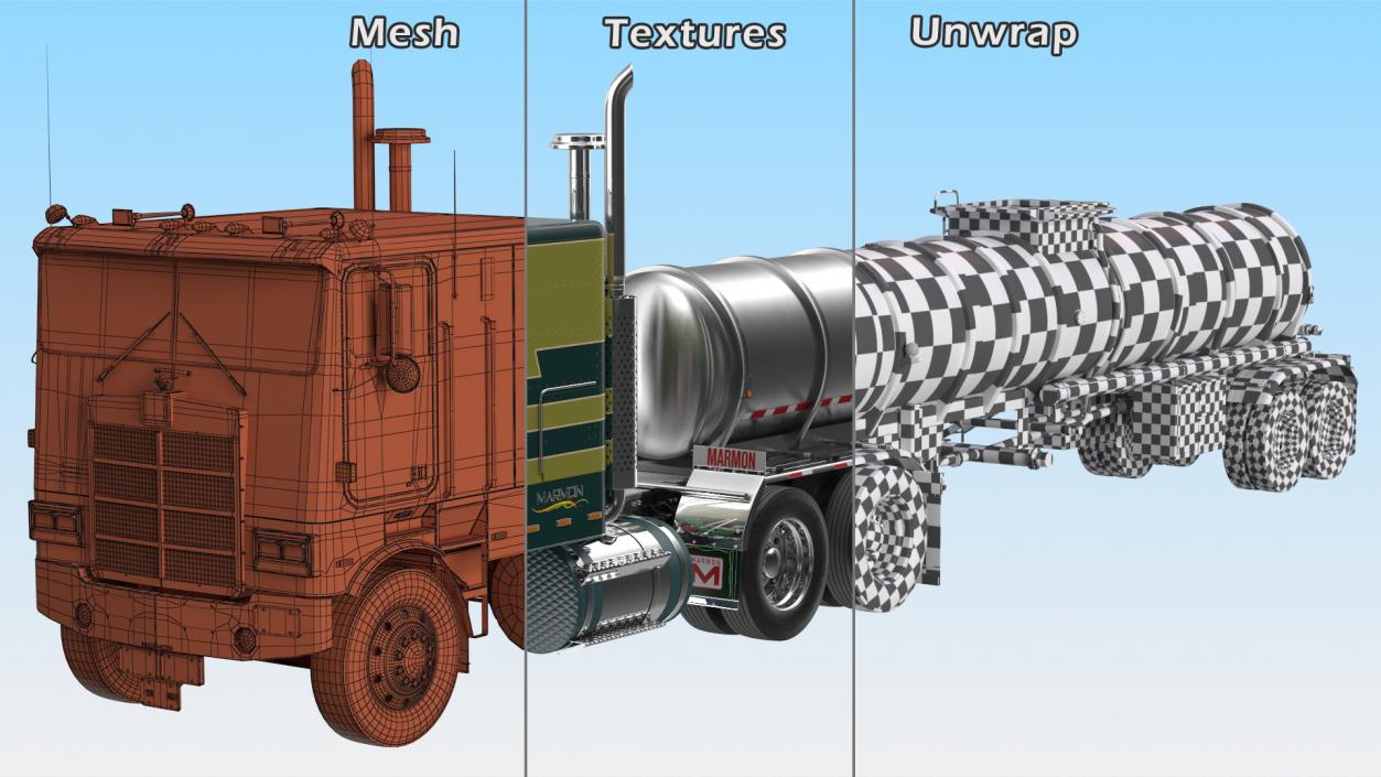 Marmon Truck with Tanker Trailer Rigged 3D model