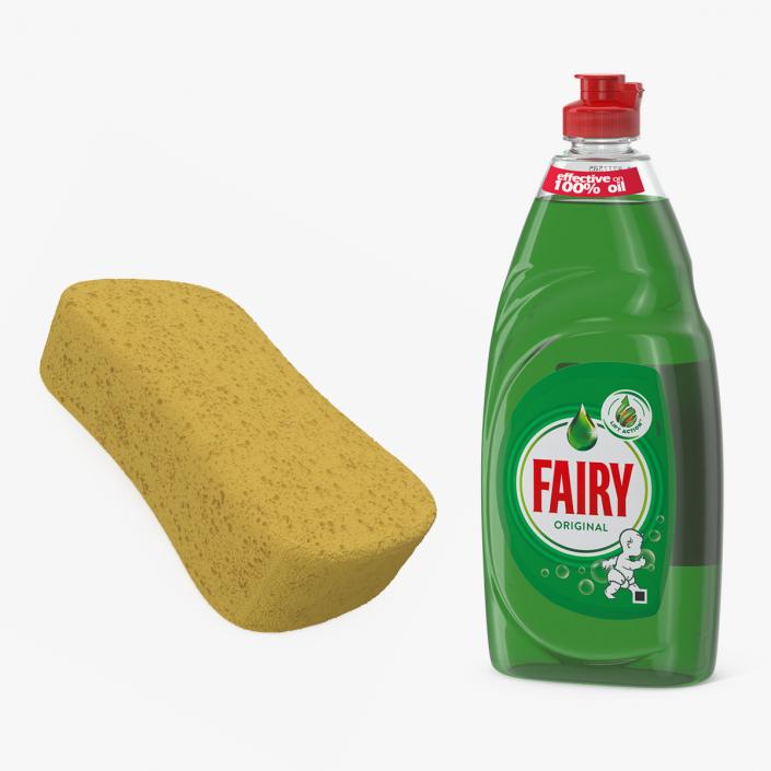 Fairy Dishwashing Liquid and Washing Sponge 3D Models Collection 3D model