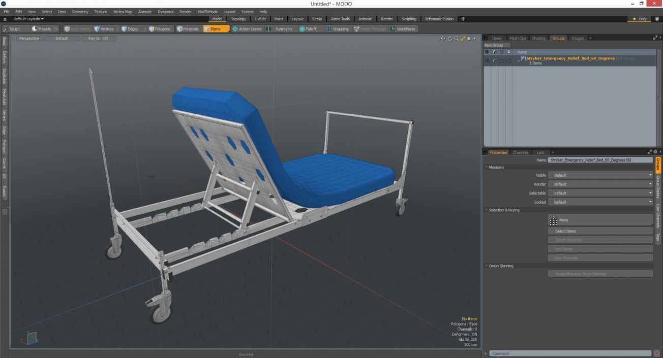 Stryker Emergency Relief Bed 60 Degrees 3D model