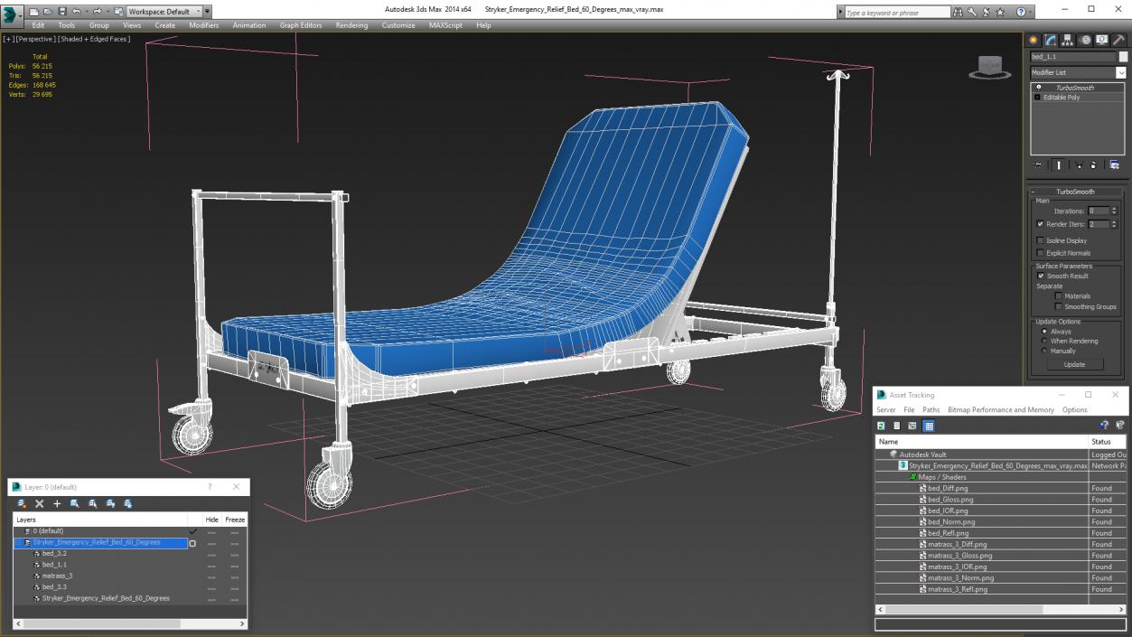 Stryker Emergency Relief Bed 60 Degrees 3D model