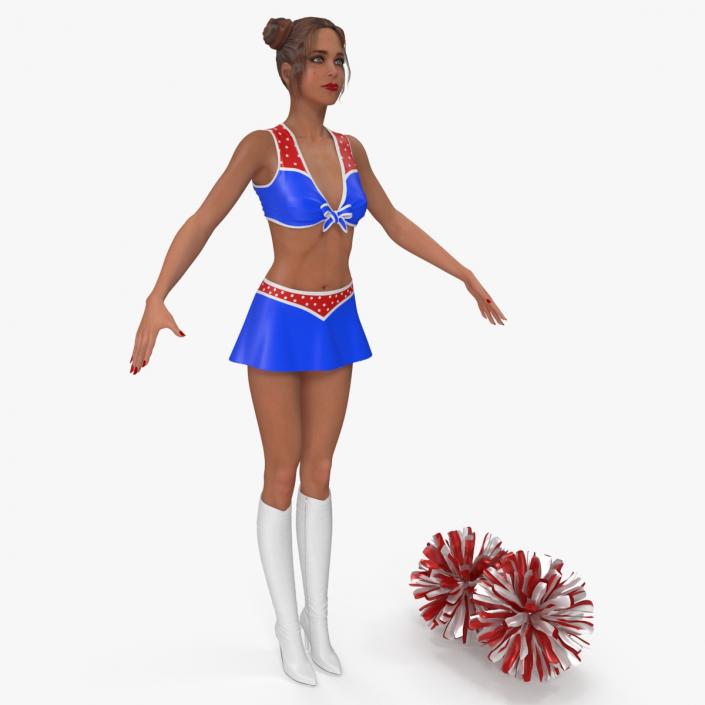 Caucasian Female Dancer with Pom-poms T-pose 3D model