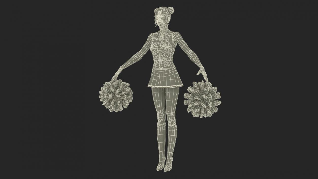 Caucasian Female Dancer with Pom-poms T-pose 3D model