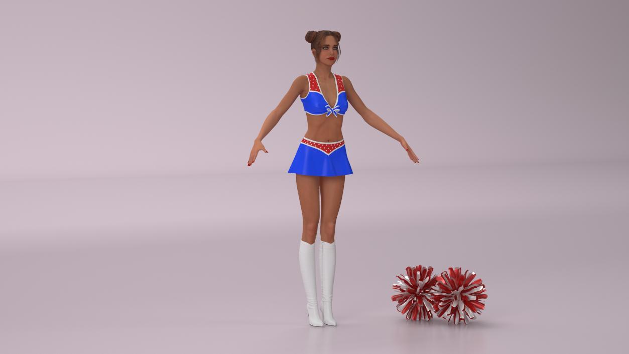 Caucasian Female Dancer with Pom-poms T-pose 3D model