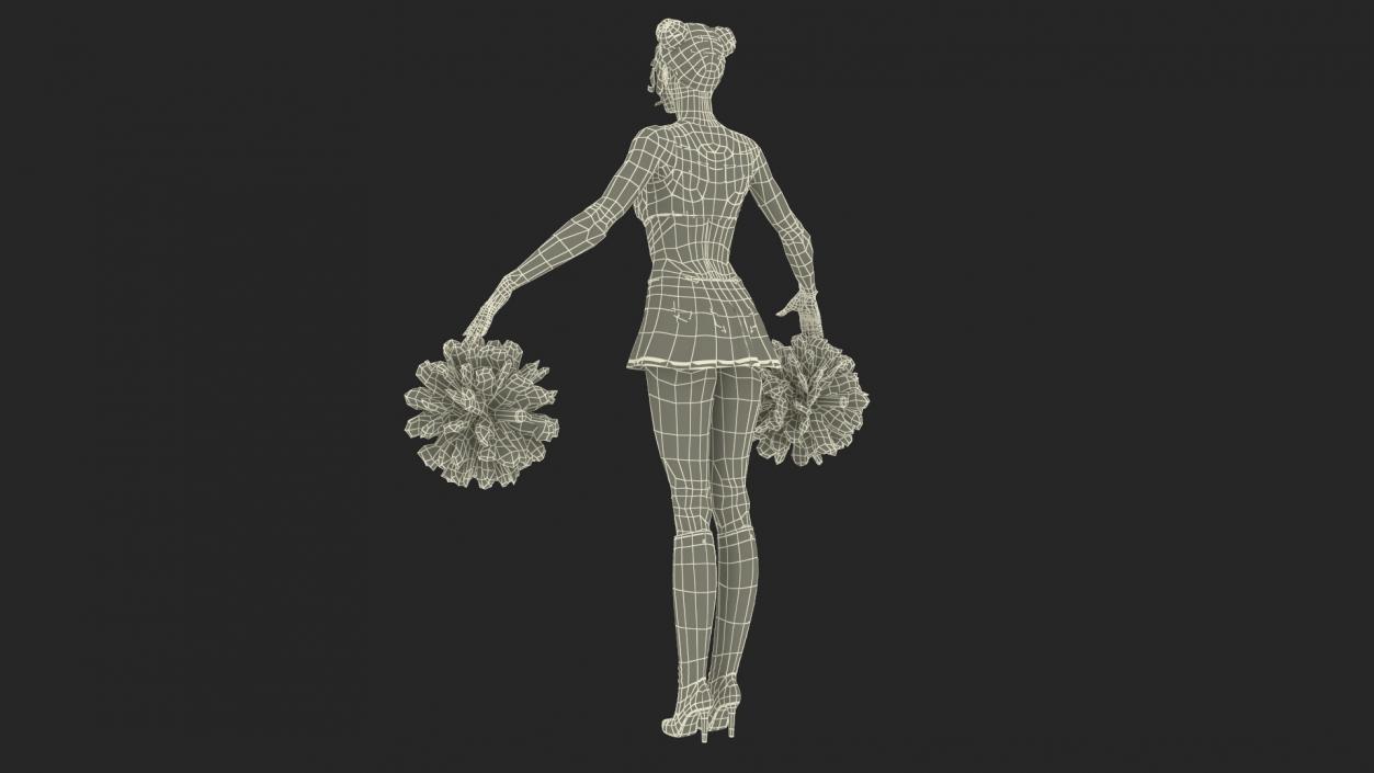 Caucasian Female Dancer with Pom-poms T-pose 3D model