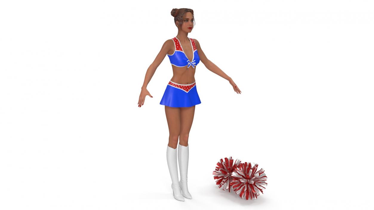 Caucasian Female Dancer with Pom-poms T-pose 3D model