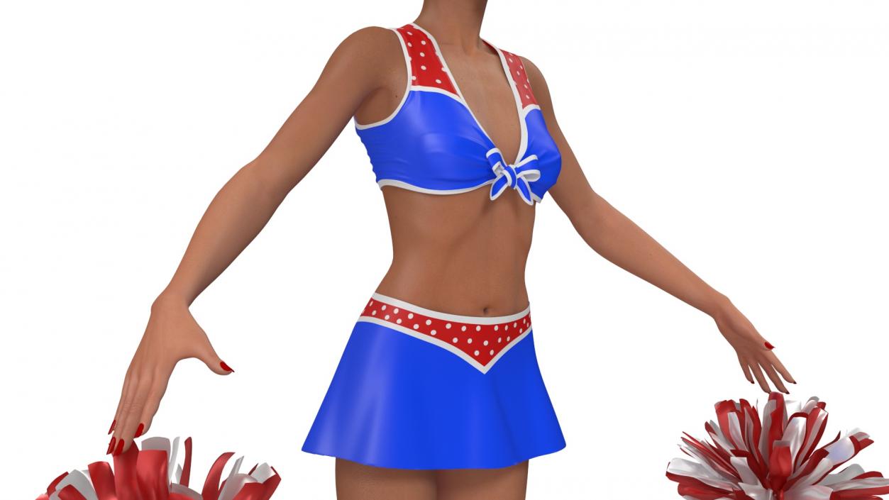 Caucasian Female Dancer with Pom-poms T-pose 3D model