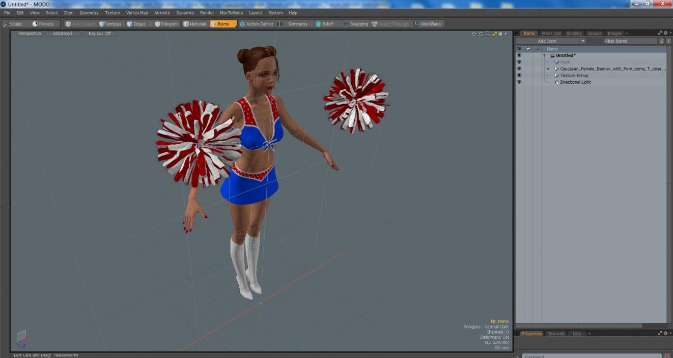 Caucasian Female Dancer with Pom-poms T-pose 3D model