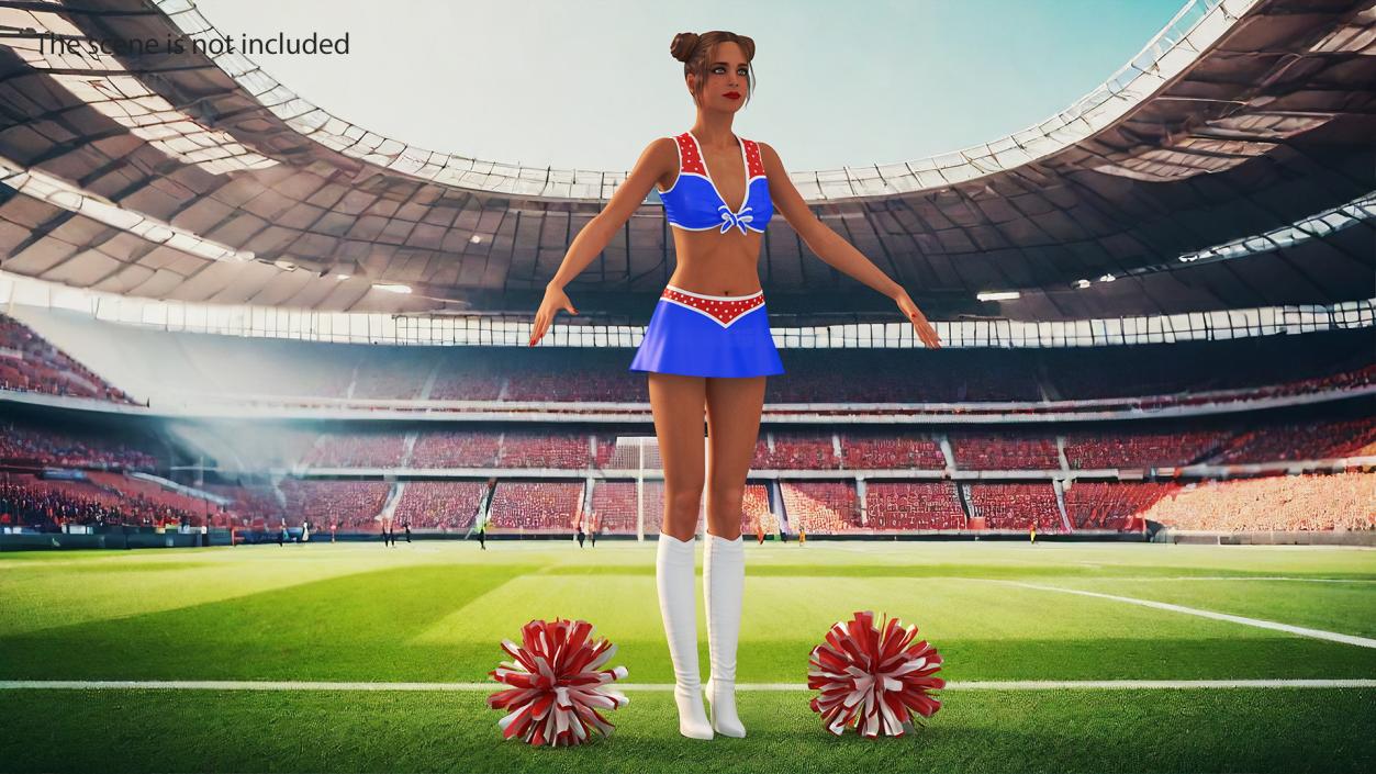 Caucasian Female Dancer with Pom-poms T-pose 3D model