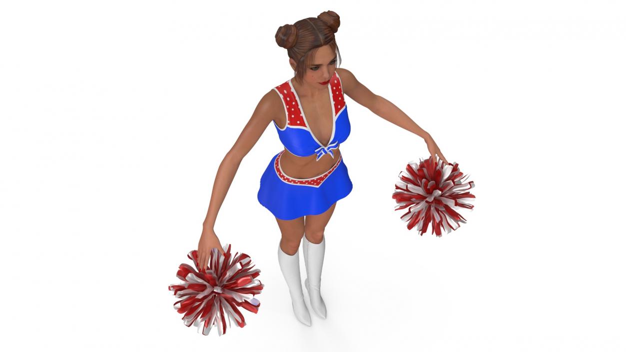 Caucasian Female Dancer with Pom-poms T-pose 3D model