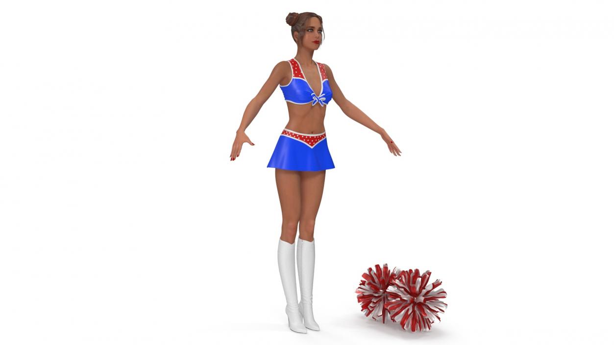 Caucasian Female Dancer with Pom-poms T-pose 3D model